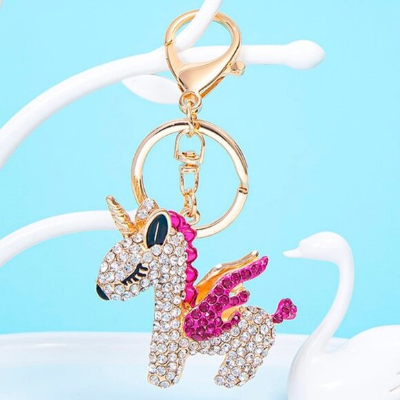 Unicorn Keychain Fuchsia Rhinestone Unicorn Charm Bag Charm Keychain Horse Charm - Picture 7 of 12